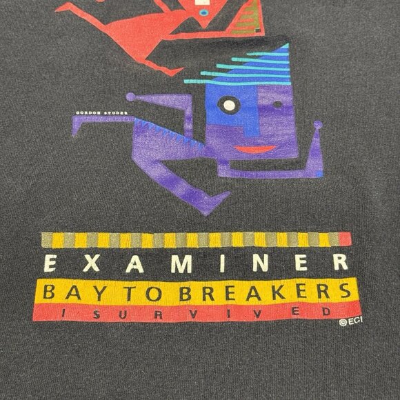 Vintage 90s Examiners Bay To Breakers T Shirt Black 1996 Foot Race XL - Picture 6 of 11
